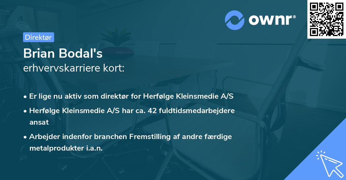 Brian Bodal's erhvervskarriere kort