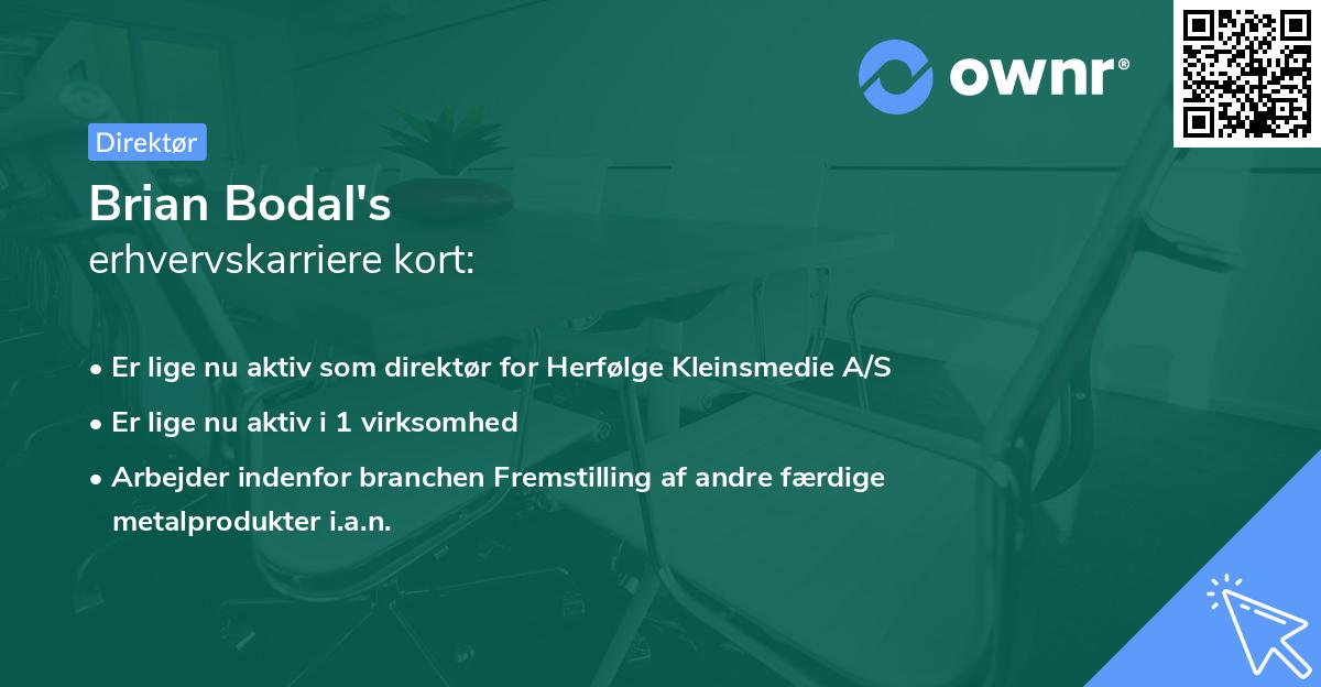 Brian Bodal's erhvervskarriere kort