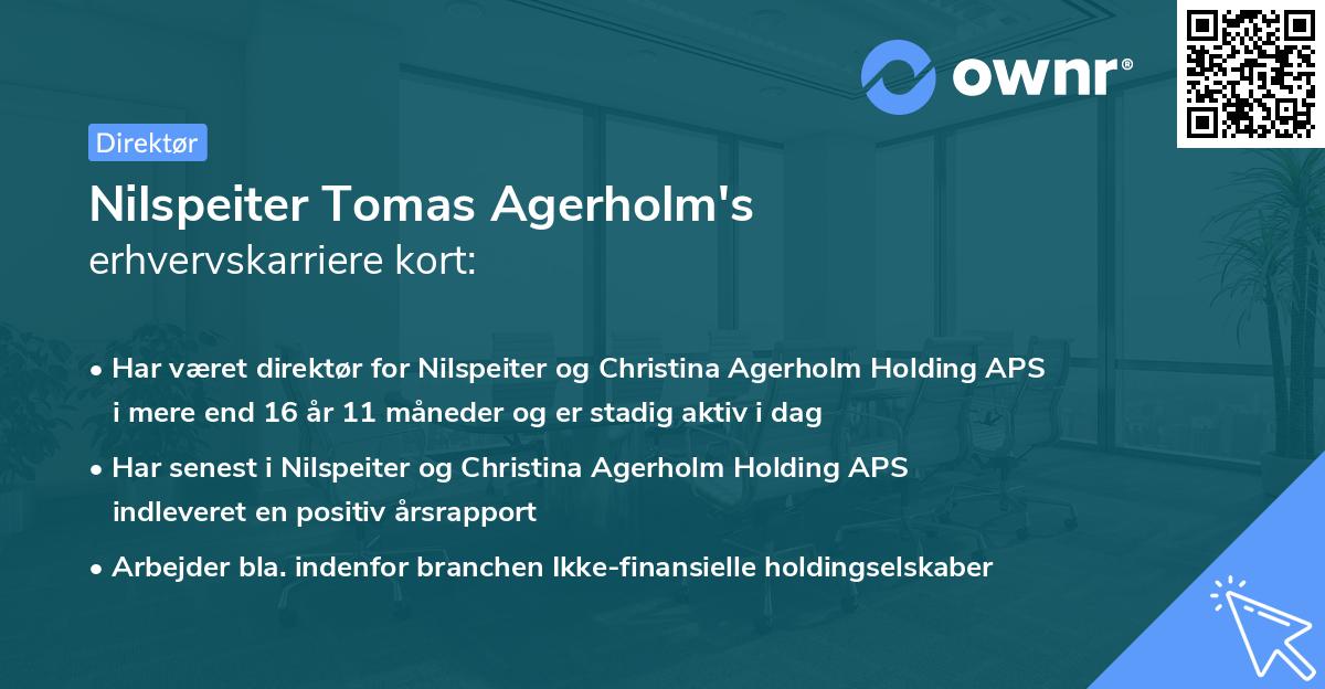 Nilspeiter Tomas Agerholm's erhvervskarriere kort