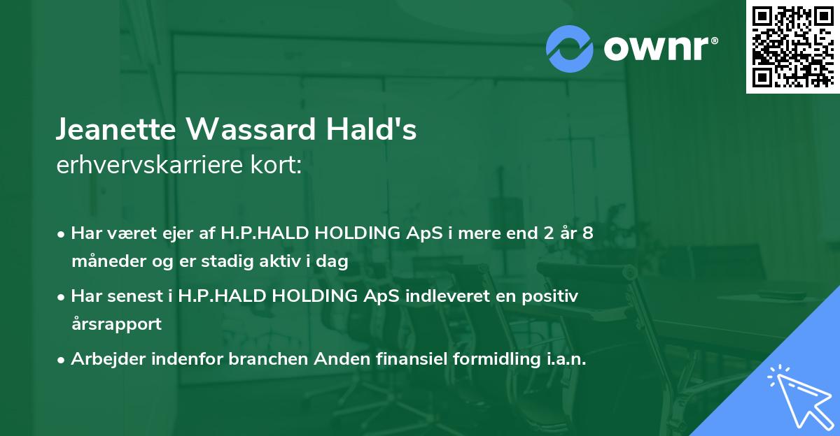 Jeanette Wassard Hald's erhvervskarriere kort