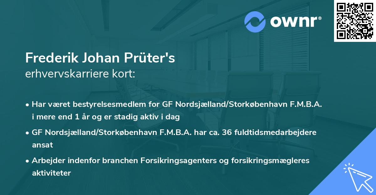 Frederik Johan Prüter's erhvervskarriere kort