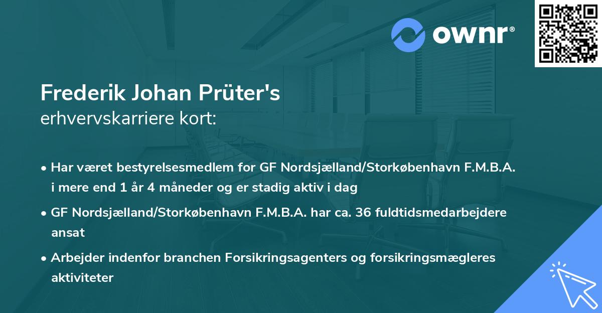 Frederik Johan Prüter's erhvervskarriere kort