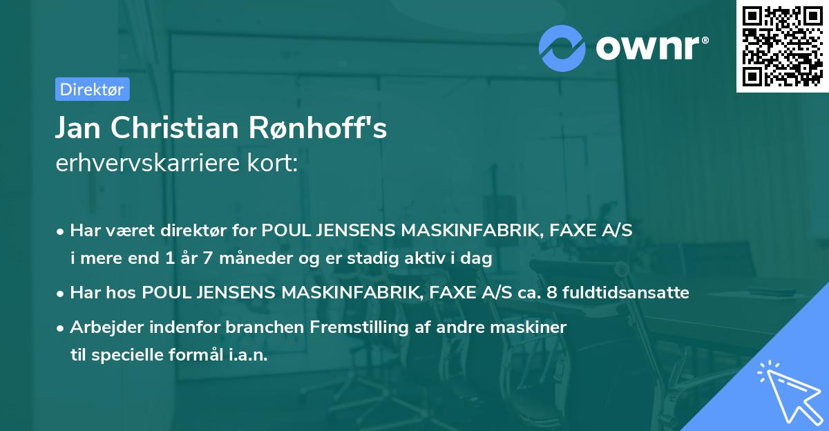 Jan Christian Rønhoff's erhvervskarriere kort
