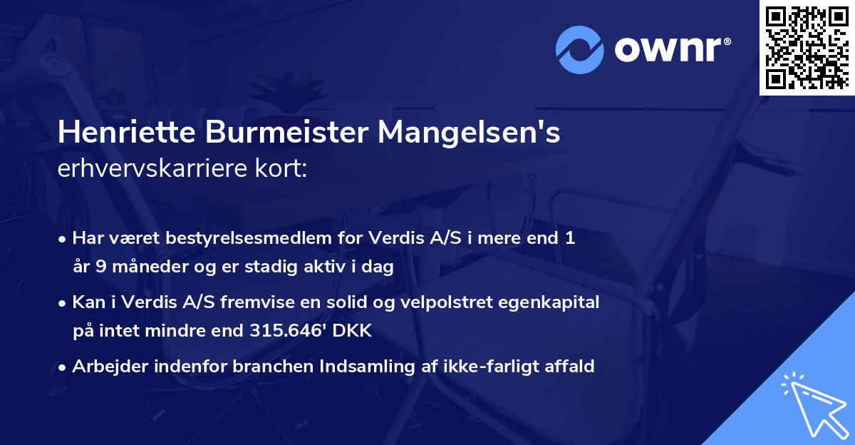 Henriette Burmeister Mangelsen's erhvervskarriere kort