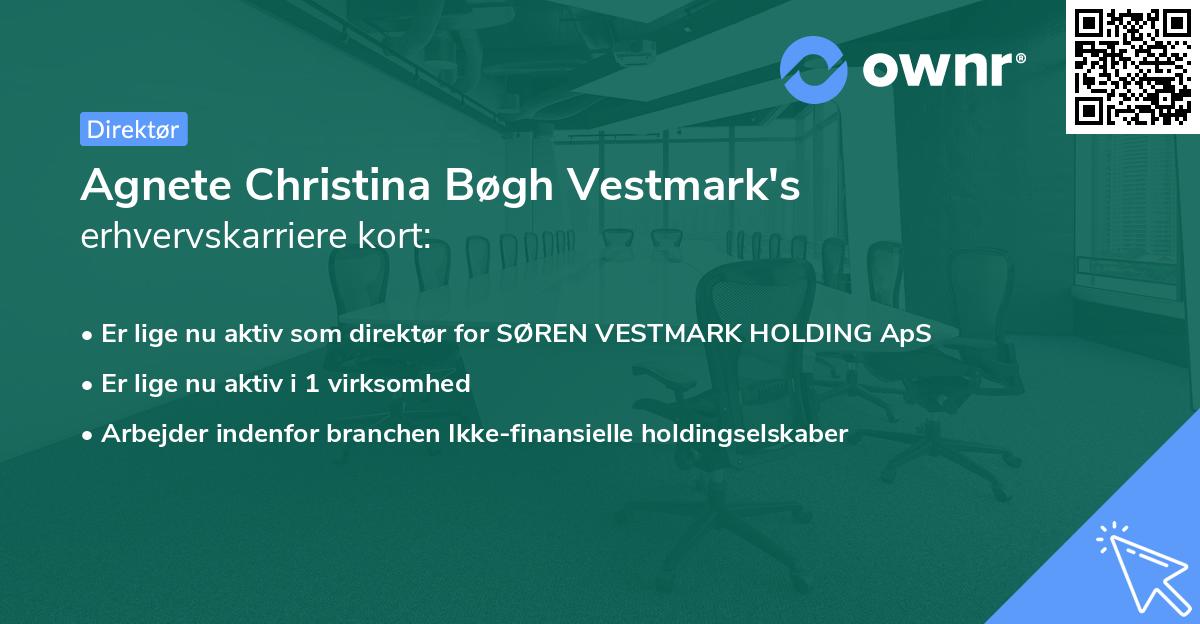 Agnete Christina Bøgh Vestmark's erhvervskarriere kort