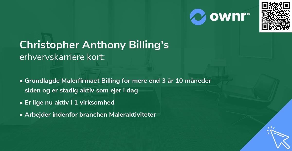Christopher Anthony Billing's erhvervskarriere kort