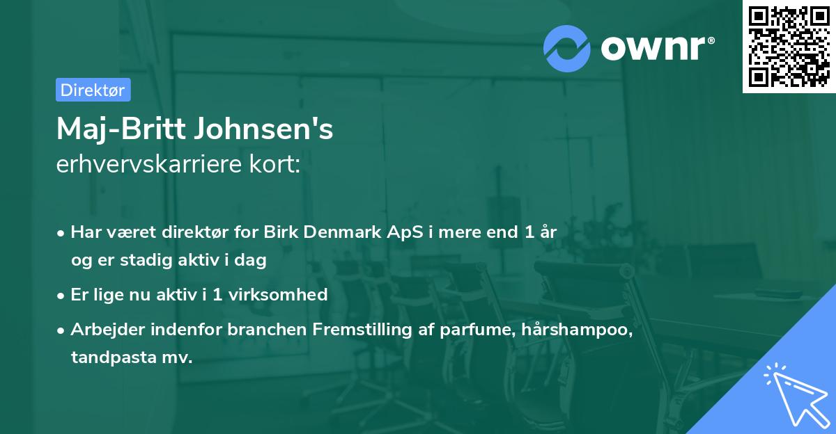 Maj-Britt Johnsen's erhvervskarriere kort