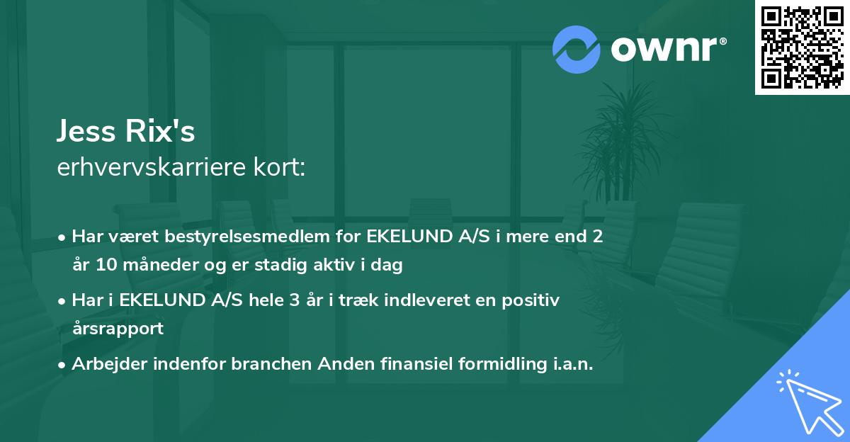 Jess Rix's erhvervskarriere kort