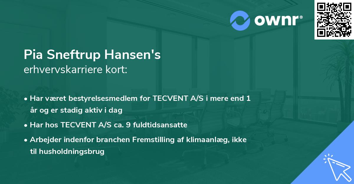 Pia Sneftrup Hansen's erhvervskarriere kort