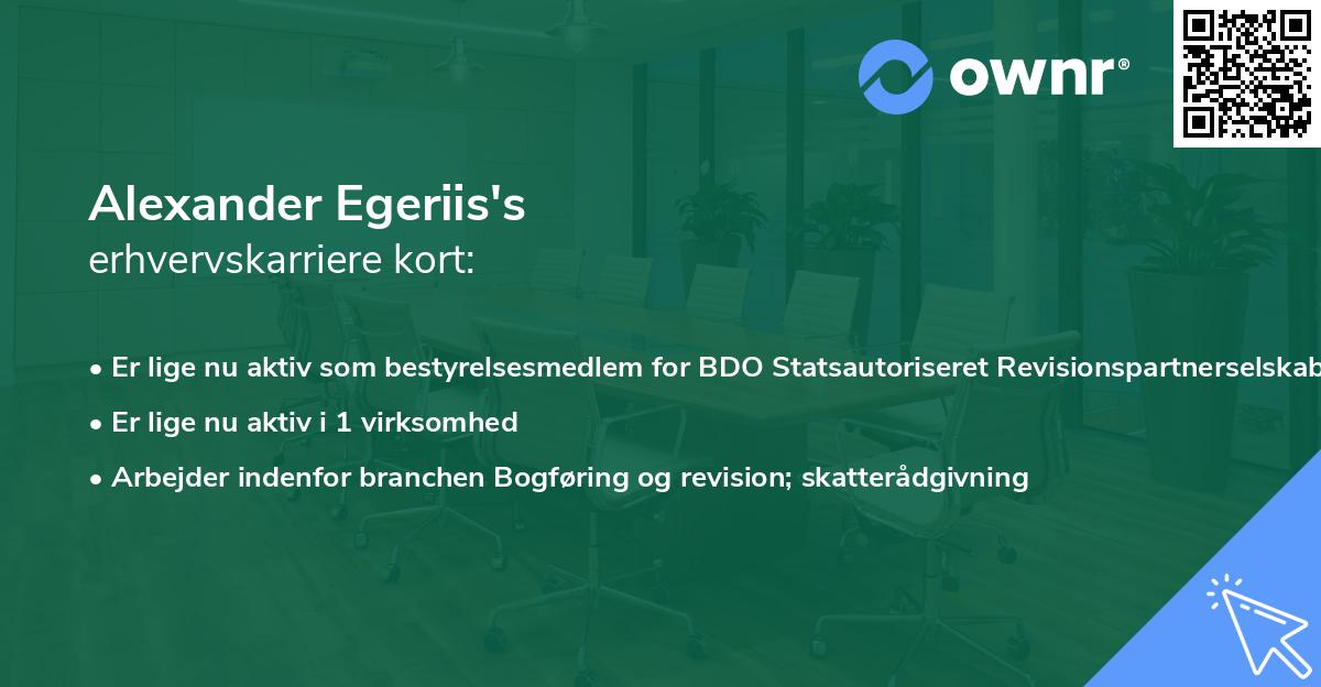 Alexander Egeriis's erhvervskarriere kort