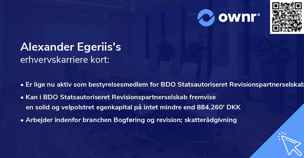 Alexander Egeriis's erhvervskarriere kort