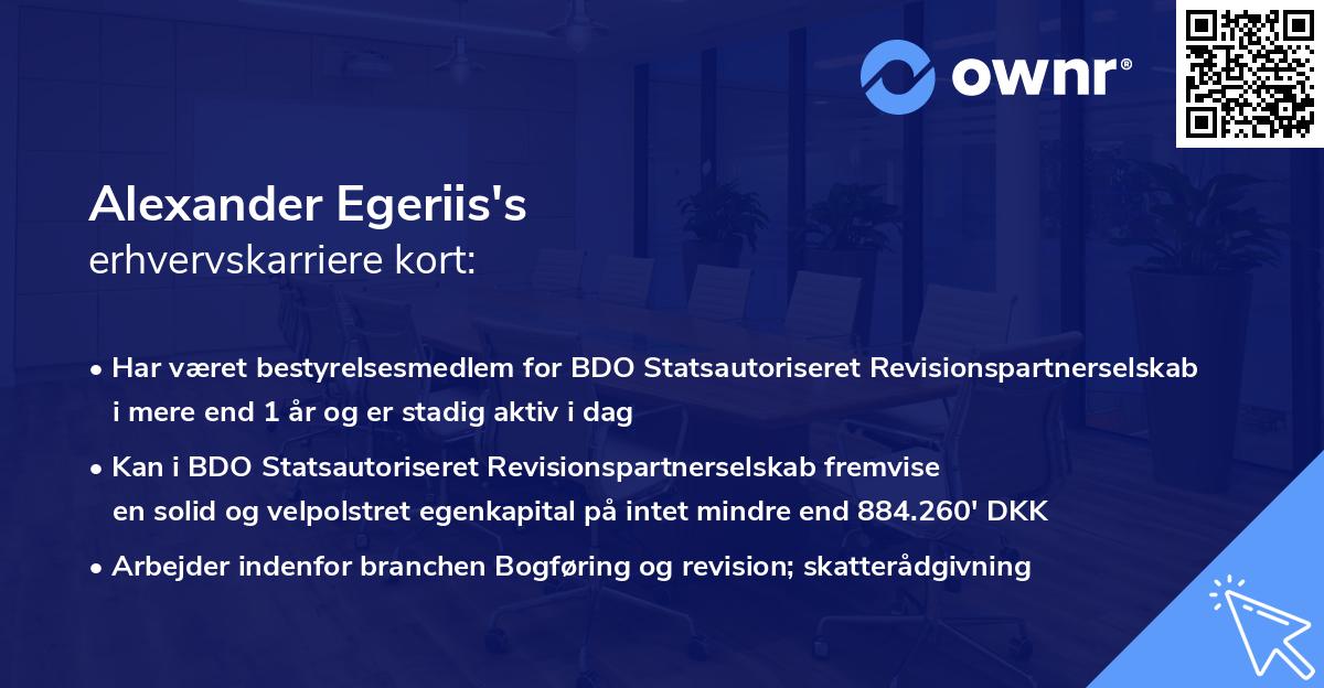 Alexander Egeriis's erhvervskarriere kort