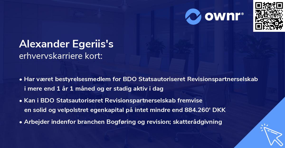 Alexander Egeriis's erhvervskarriere kort