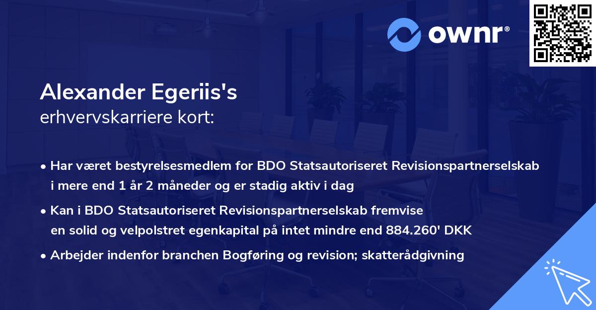 Alexander Egeriis's erhvervskarriere kort