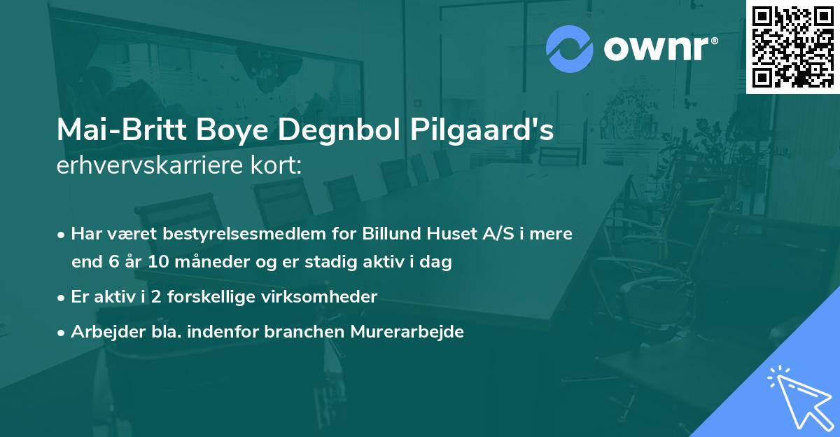 Mai-Britt Boye Degnbol Pilgaard's erhvervskarriere kort