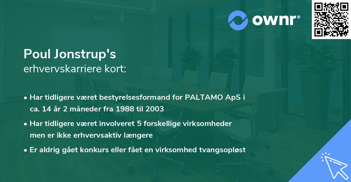 Poul Jonstrup's erhvervskarriere kort