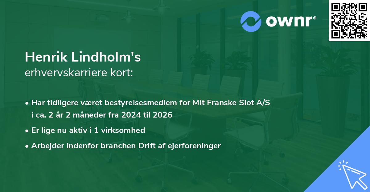 Henrik Lindholm's erhvervskarriere kort