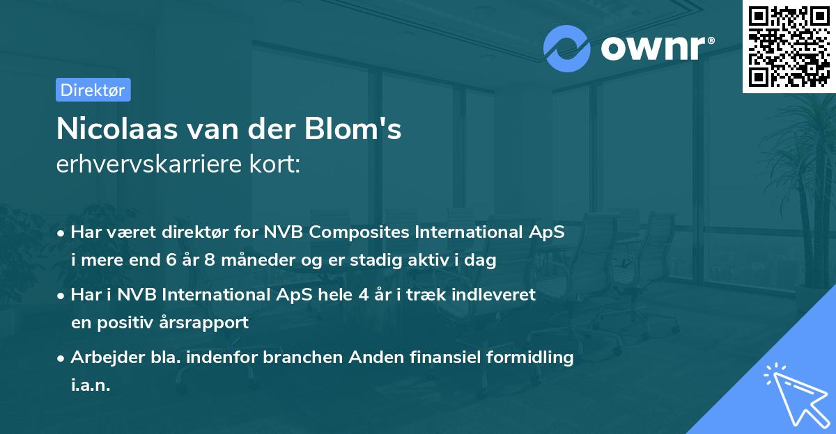 Nicolaas van der Blom's erhvervskarriere kort