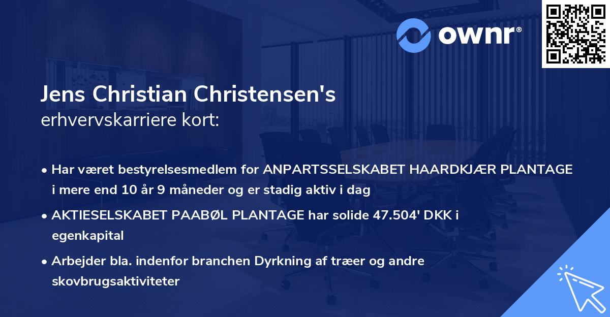 Jens Christian Christensen's erhvervskarriere kort