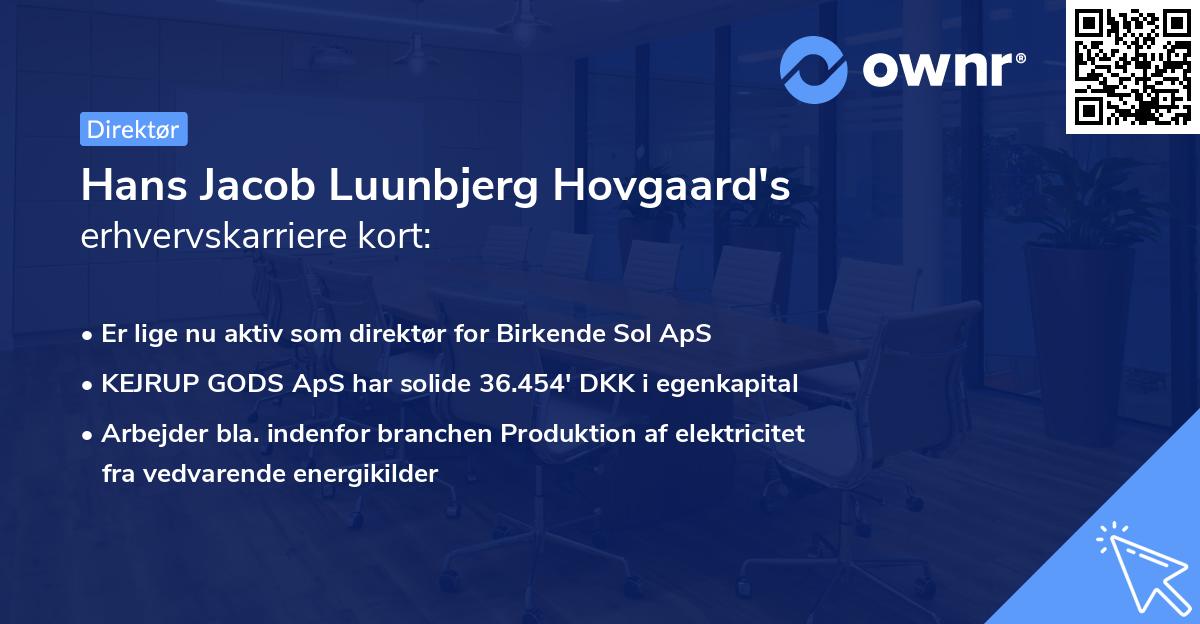 Hans Jacob Luunbjerg Hovgaard's erhvervskarriere kort