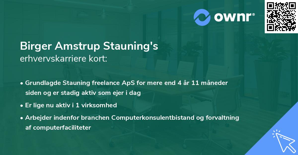 Birger Amstrup Stauning's erhvervskarriere kort