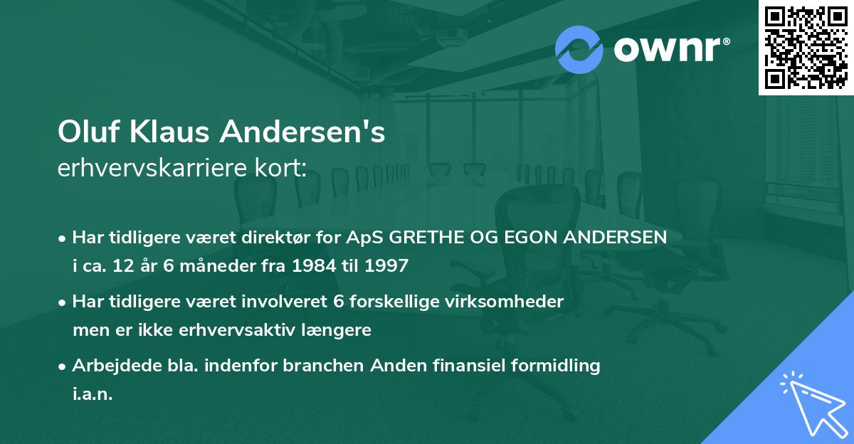Oluf Klaus Andersen's erhvervskarriere kort