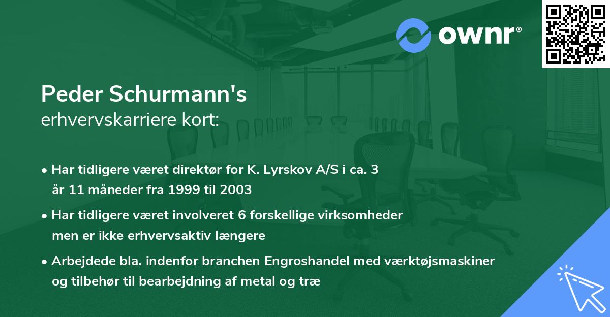 Peder Schurmann's erhvervskarriere kort