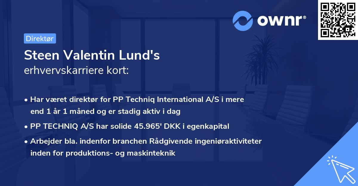 Steen Valentin Lund's erhvervskarriere kort
