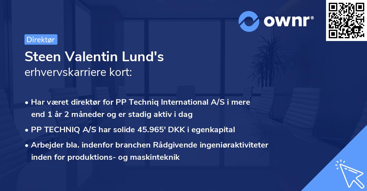 Steen Valentin Lund's erhvervskarriere kort