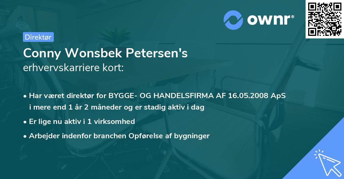 Conny Wonsbek Petersen's erhvervskarriere kort