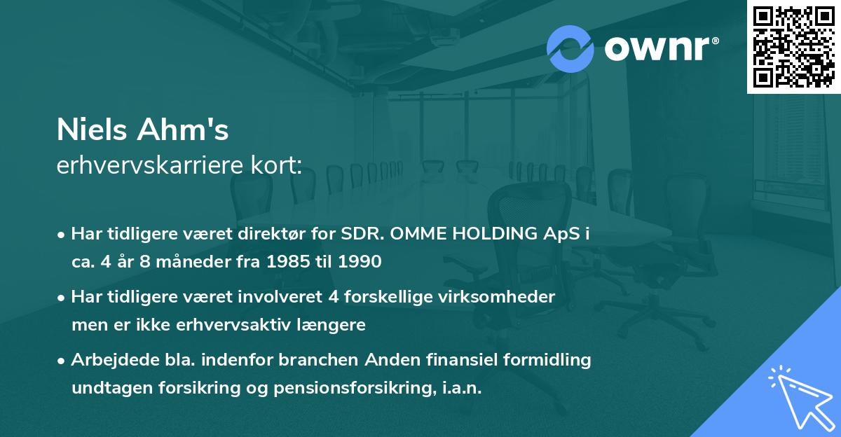 Niels Ahm's erhvervskarriere kort