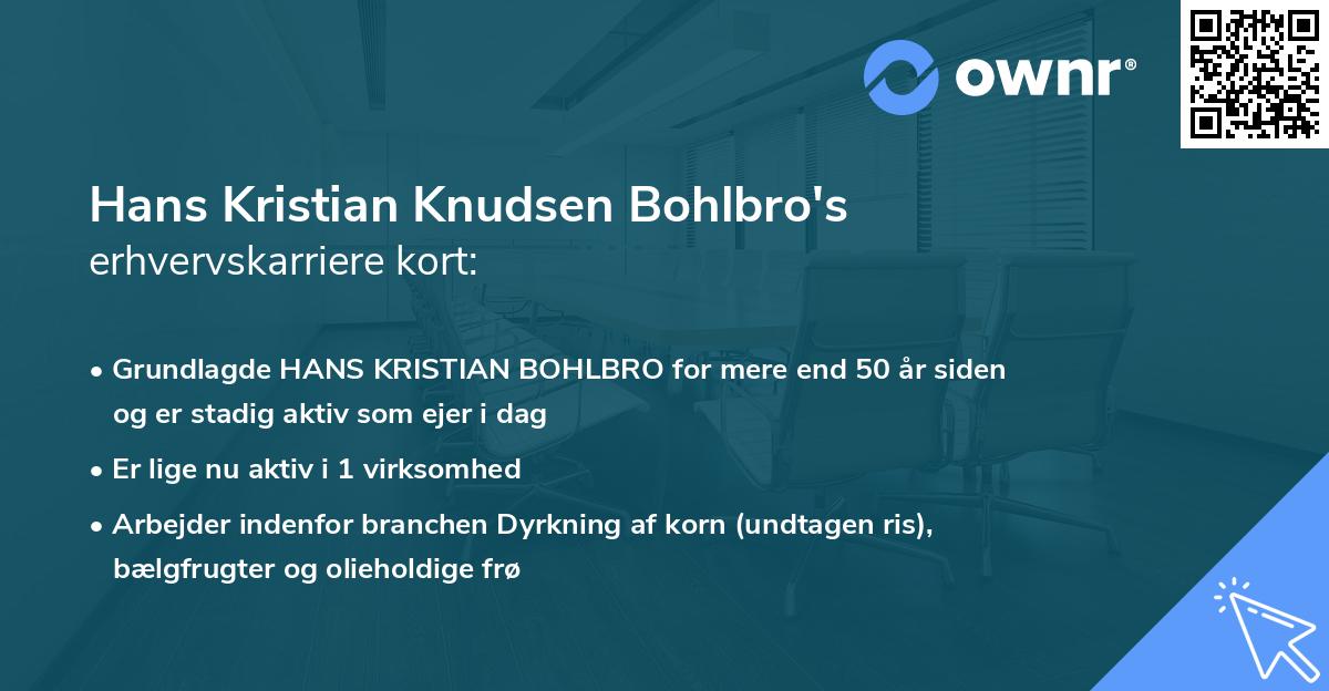 Hans Kristian Knudsen Bohlbro's erhvervskarriere kort