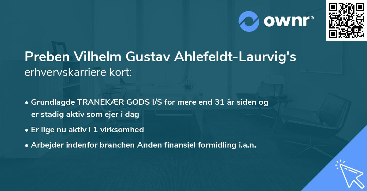 Preben Vilhelm Gustav Ahlefeldt-Laurvig's erhvervskarriere kort