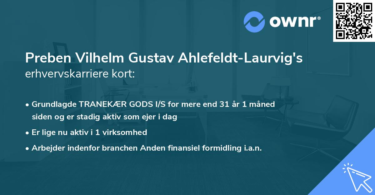 Preben Vilhelm Gustav Ahlefeldt-Laurvig's erhvervskarriere kort