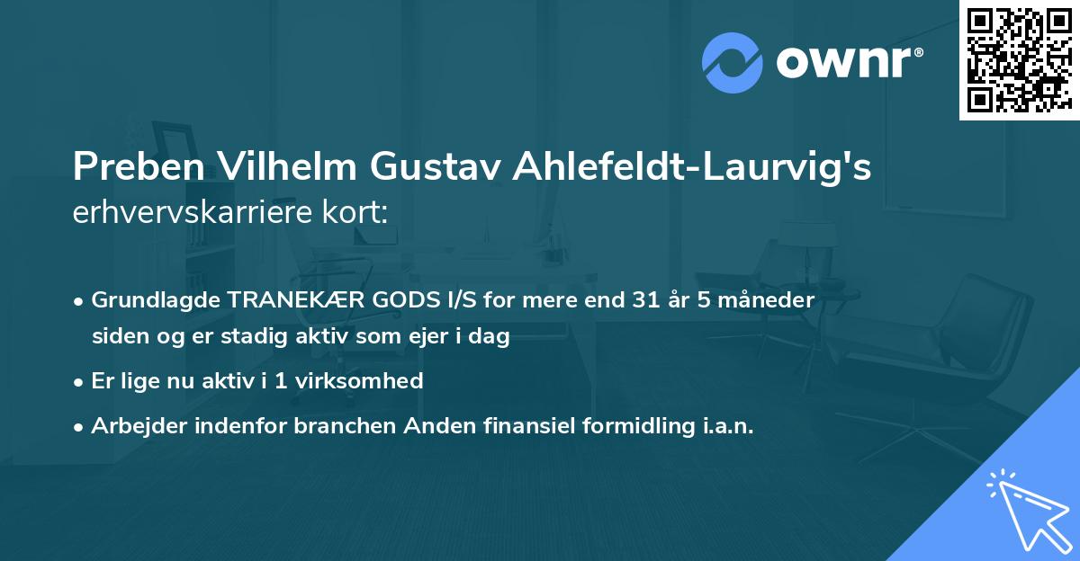 Preben Vilhelm Gustav Ahlefeldt-Laurvig's erhvervskarriere kort