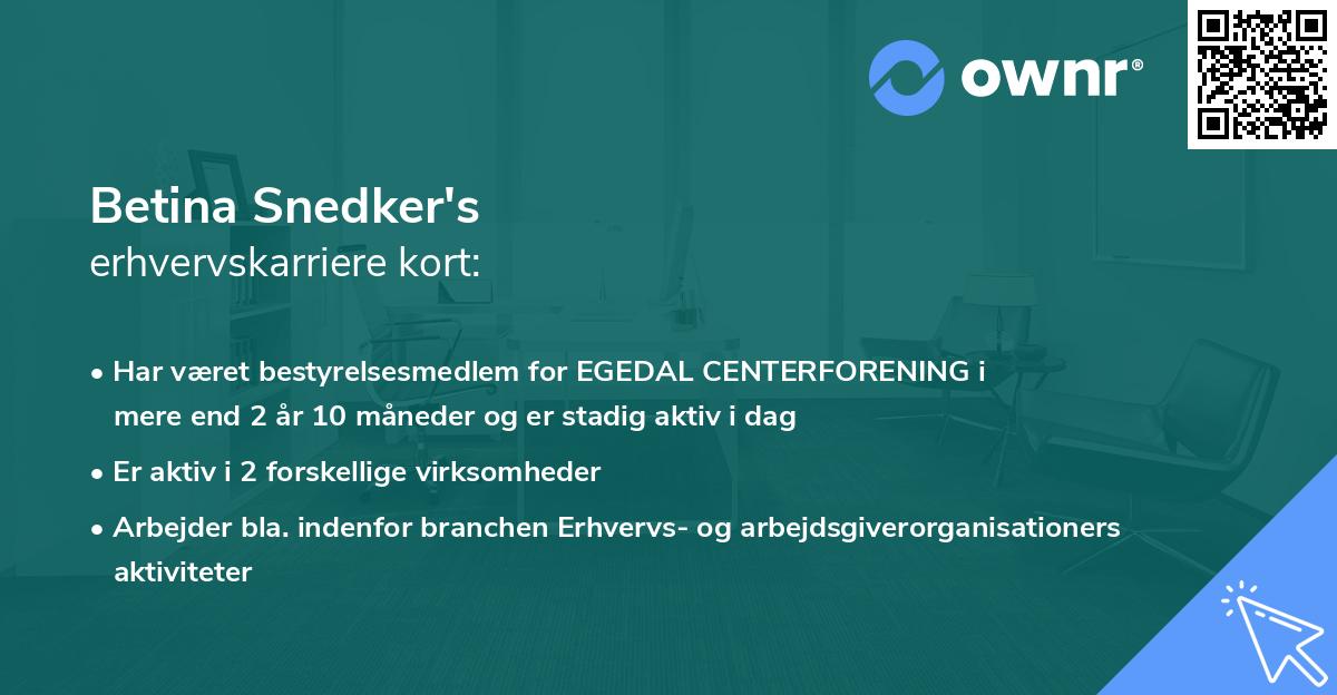 Betina Snedker's erhvervskarriere kort