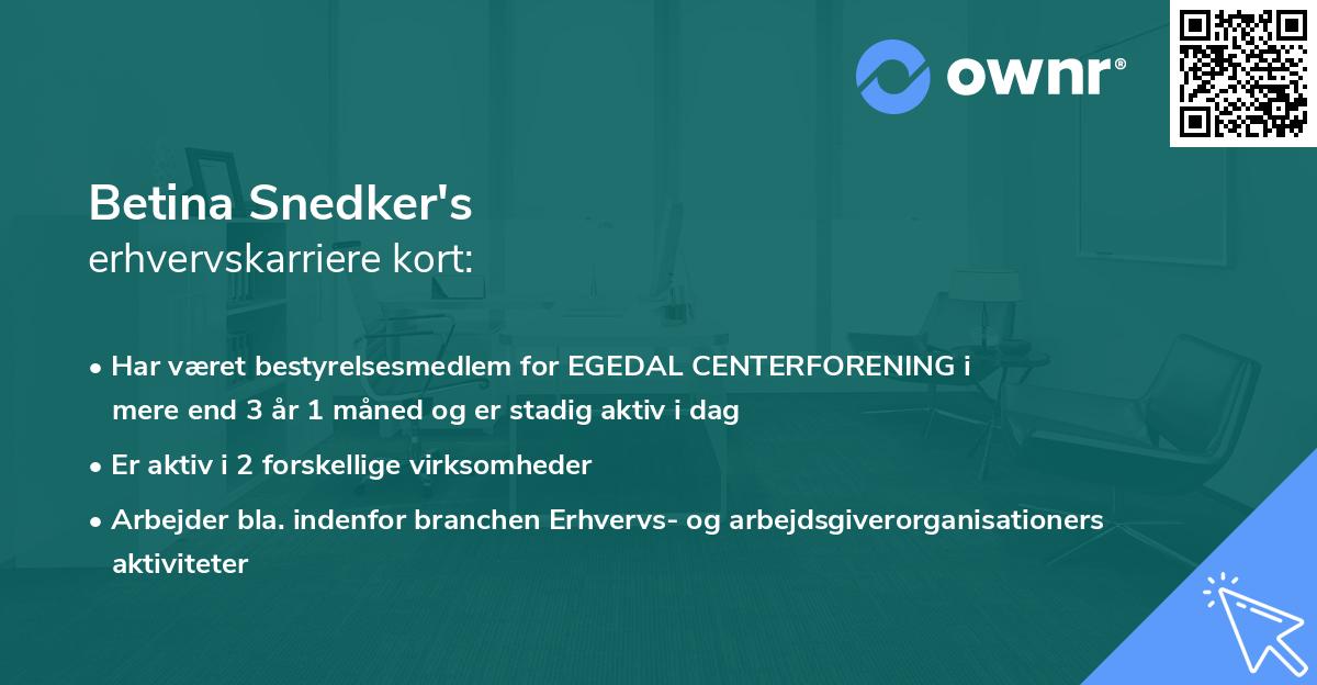 Betina Snedker's erhvervskarriere kort