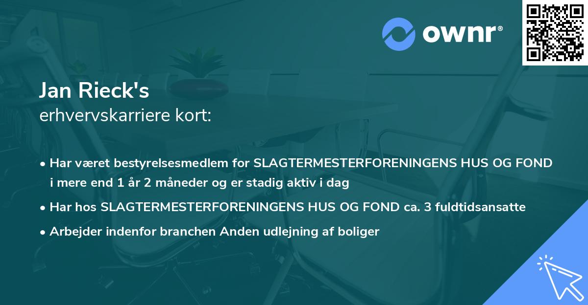 Jan Rieck's erhvervskarriere kort