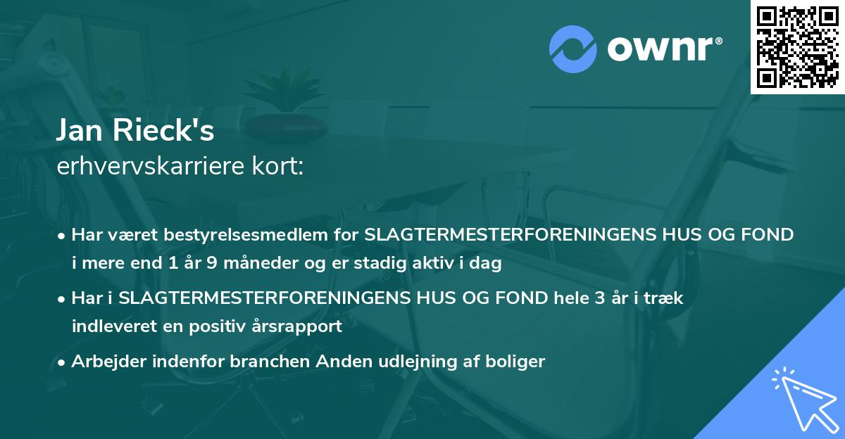 Jan Rieck's erhvervskarriere kort