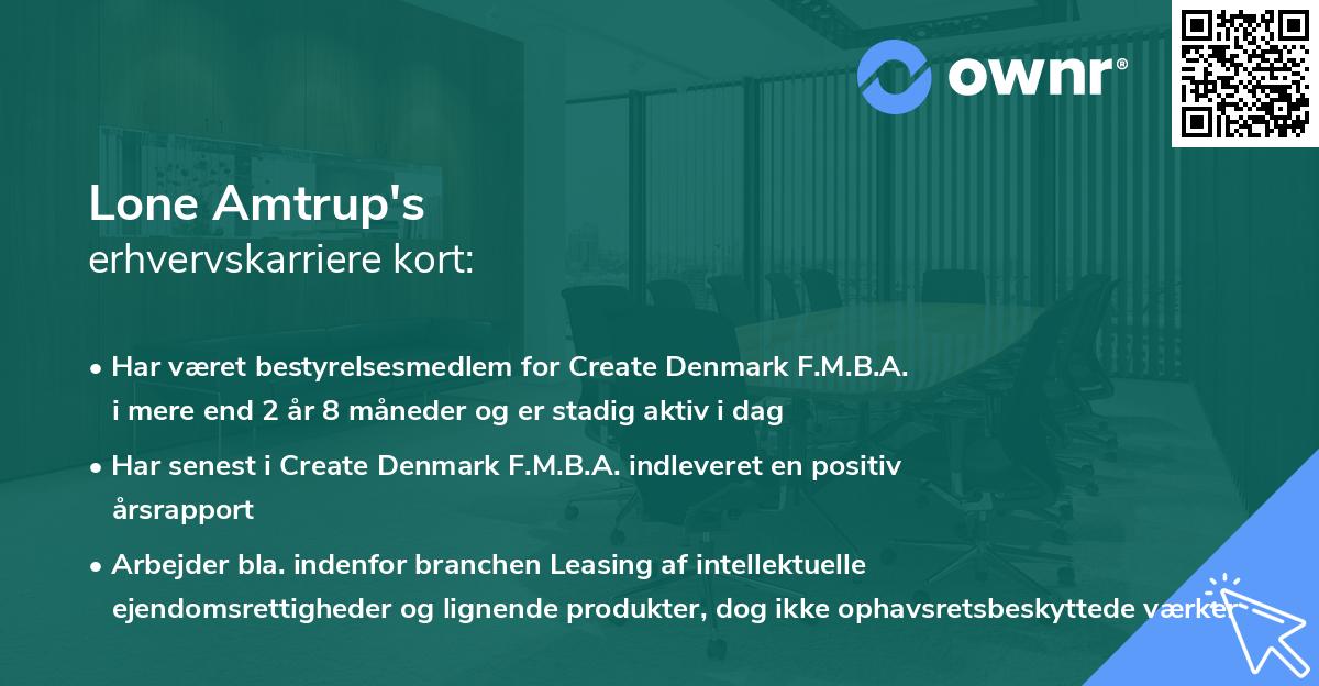 Lone Amtrup's erhvervskarriere kort