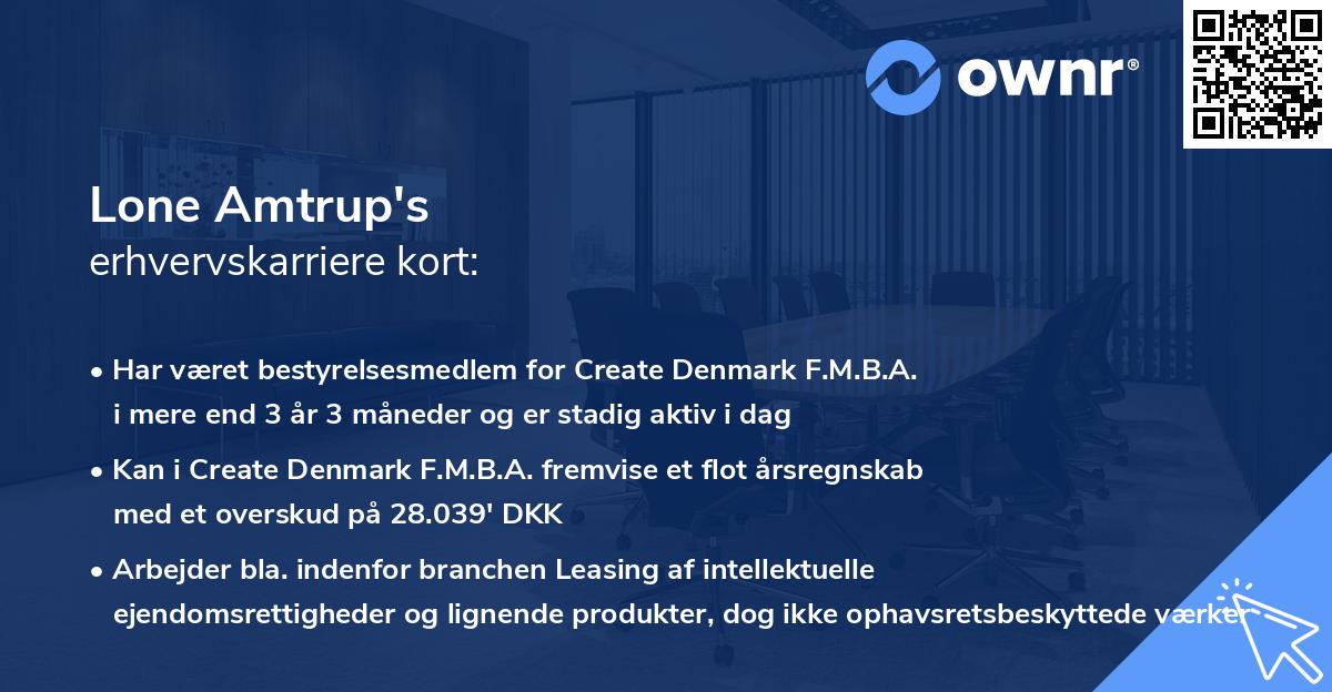 Lone Amtrup's erhvervskarriere kort