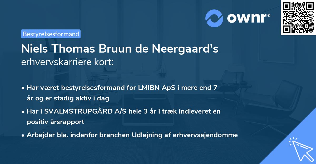 Niels Thomas Bruun de Neergaard's erhvervskarriere kort
