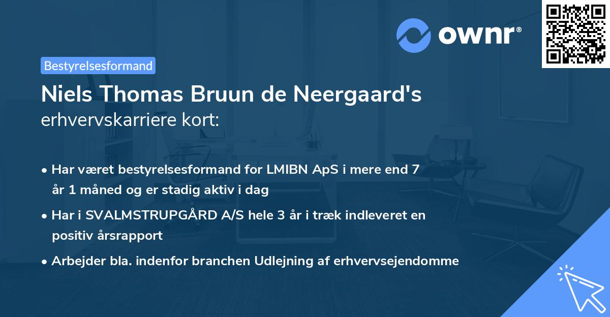 Niels Thomas Bruun de Neergaard's erhvervskarriere kort