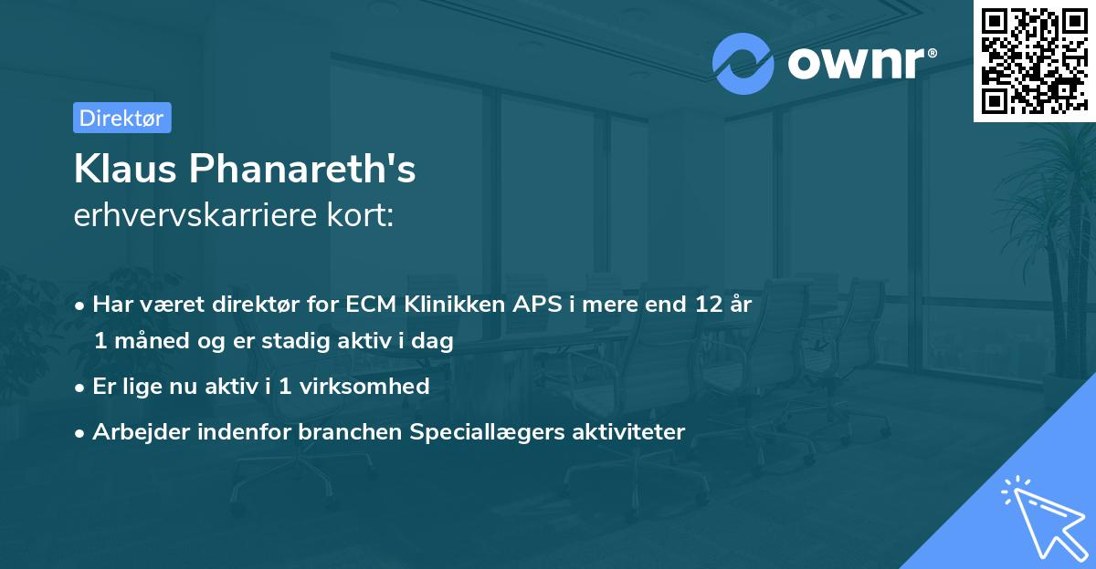 Klaus Phanareth's erhvervskarriere kort