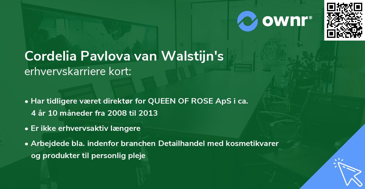 Cordelia Pavlova van Walstijn's erhvervskarriere kort