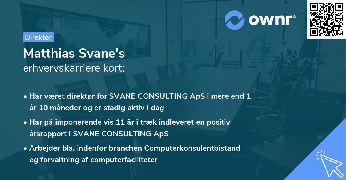 Matthias Svane's erhvervskarriere kort
