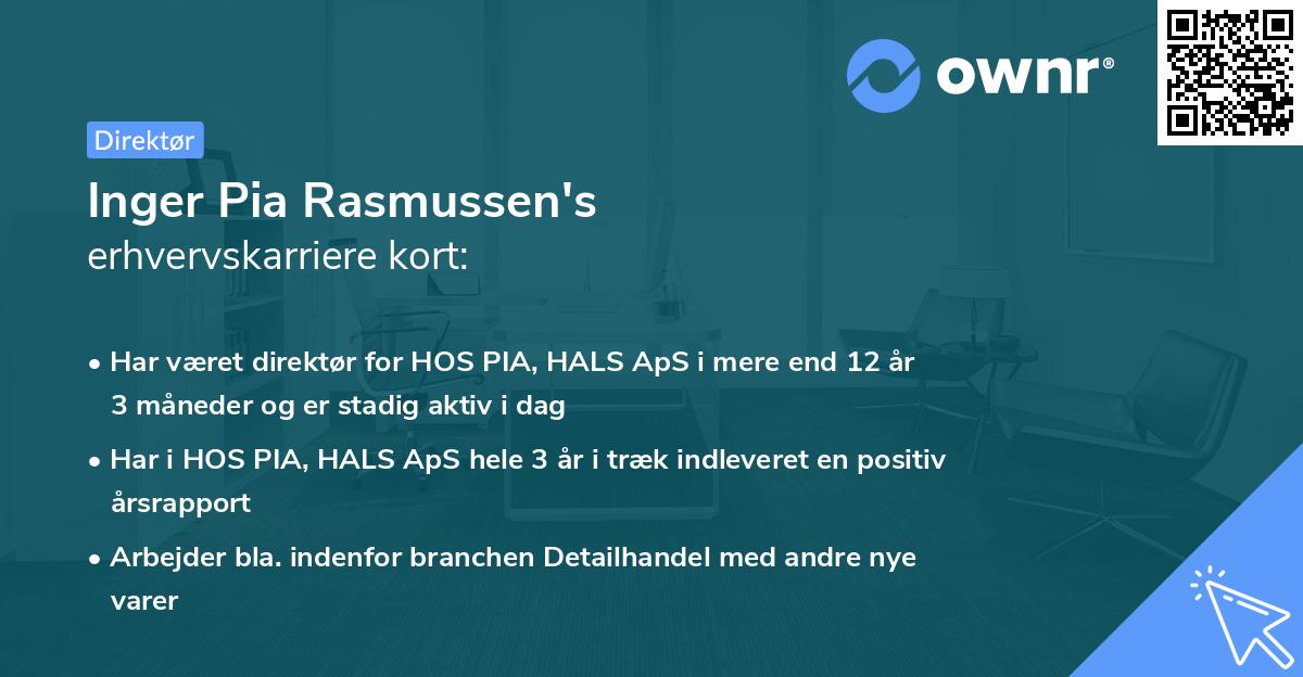 Inger Pia Rasmussen's erhvervskarriere kort