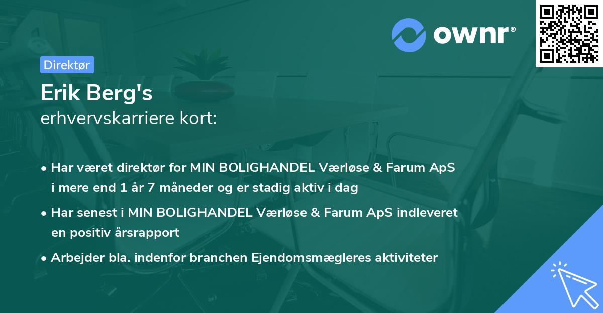 Erik Berg's erhvervskarriere kort