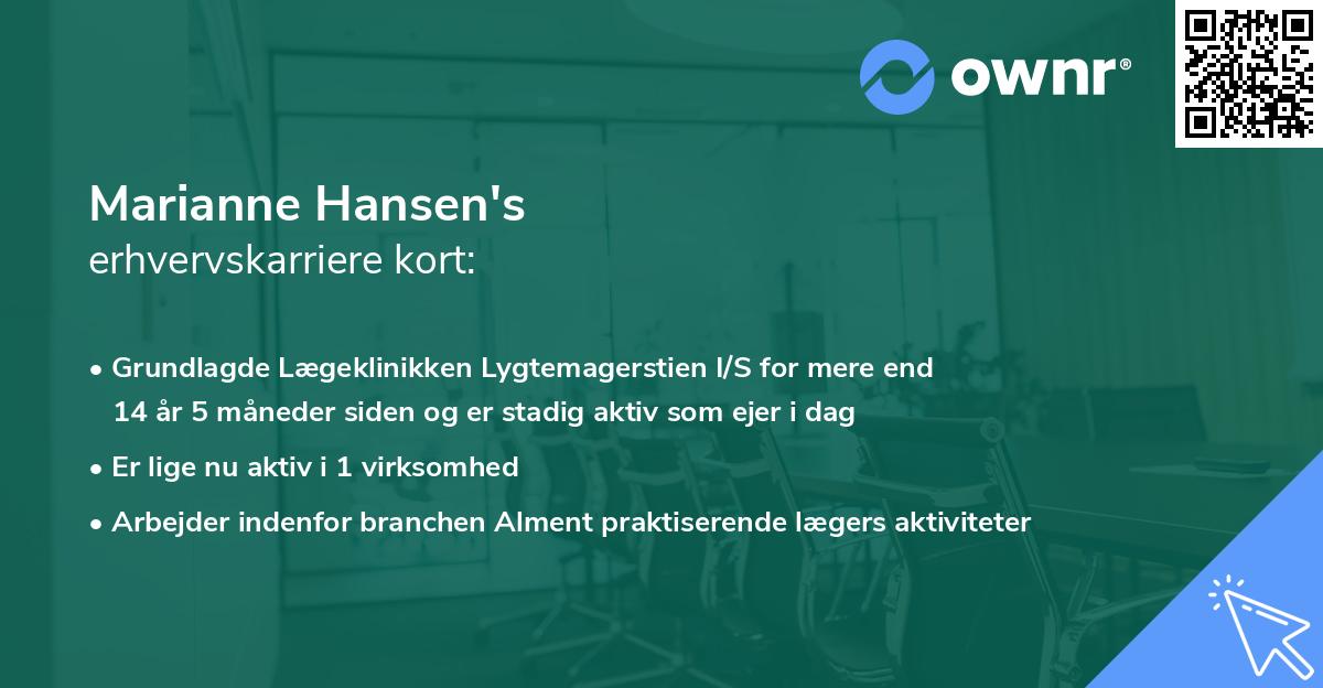 Marianne Hansen's erhvervskarriere kort