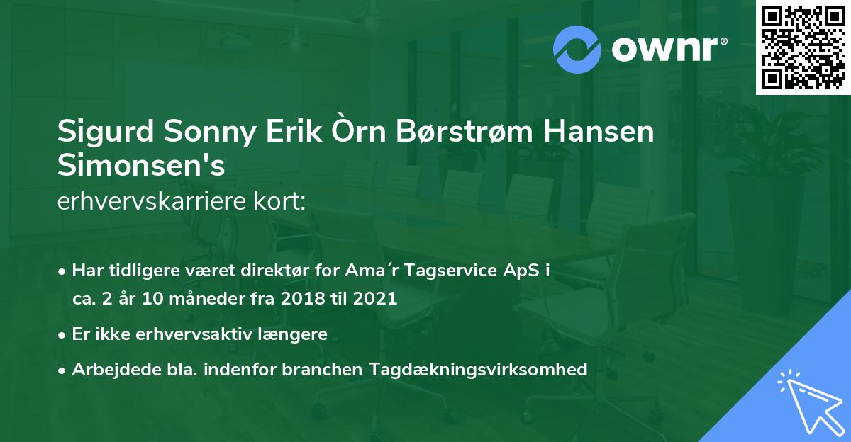 Sigurd Sonny Erik Òrn Børstrøm Hansen Simonsen's erhvervskarriere kort